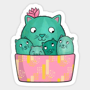 Cactus Cat and Kittens Sticker